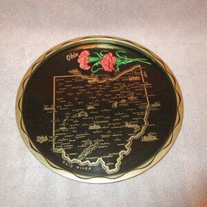 70s Vintage OHIO STATE Lacquerware SERVING Platter TRAY Bar DECOR Souvenir MAP